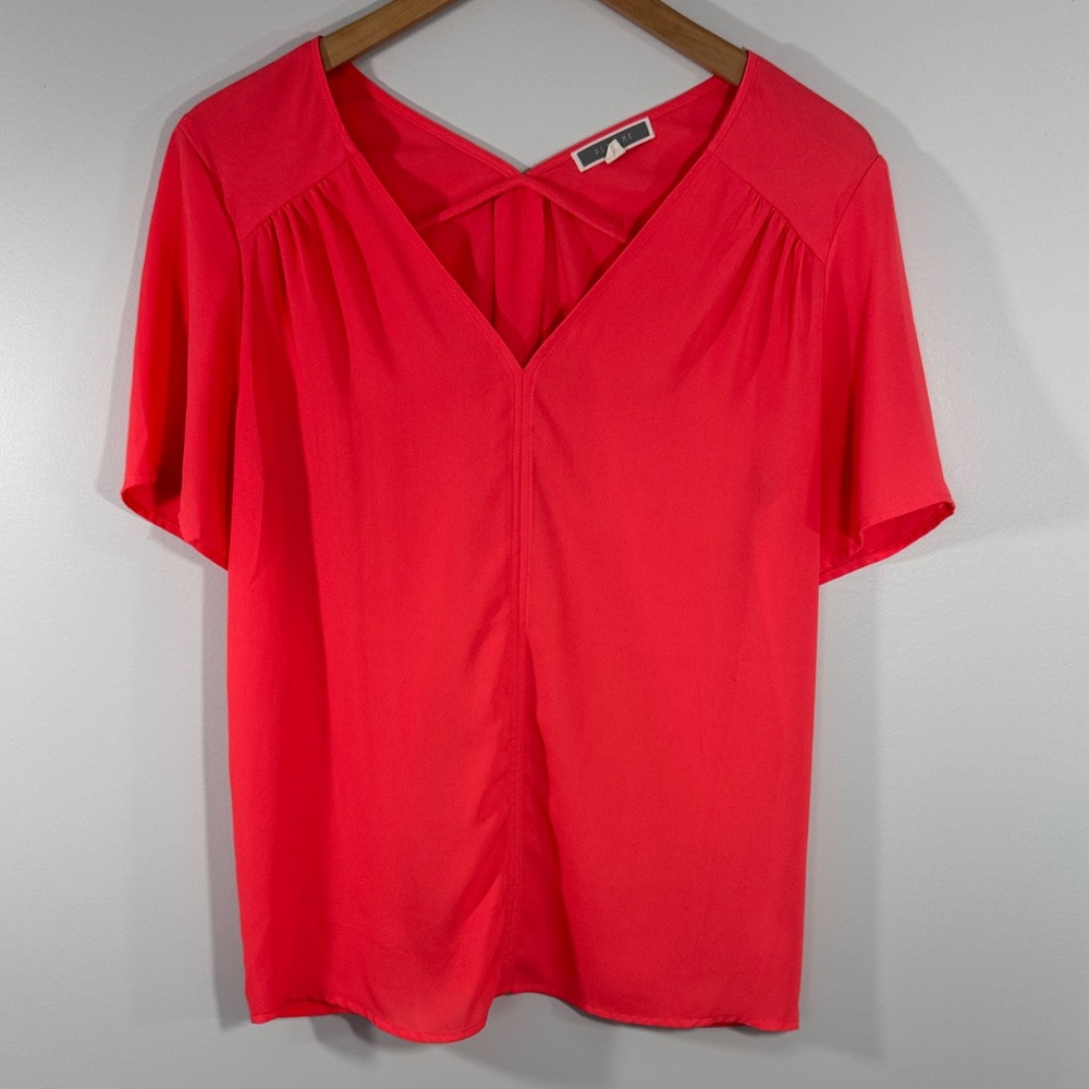 Pleione Bright Coral V-Neck Blouse Size Medium